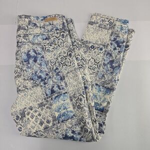 Pilcro Patchwork Straight Leg Jeans Women's Size 28 Blue Pattern Floral